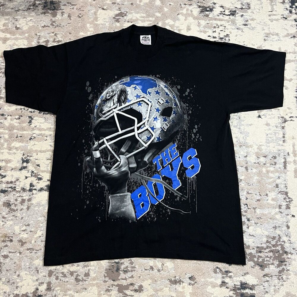 Vintage Dallas Cowboys Black T Shirt Mens 2XL The Boys Pro 5 Graphic Helmet NFL